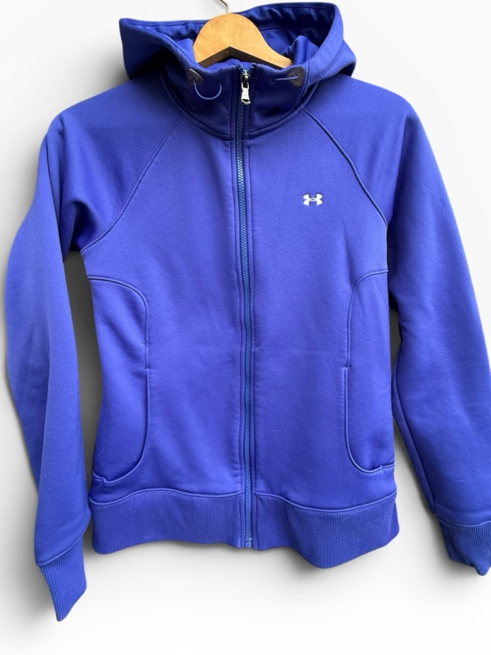 Under Armour Fleece Storm Hooded Track Jacket Royal / White Women’s size Medium - Picture 7 of 7